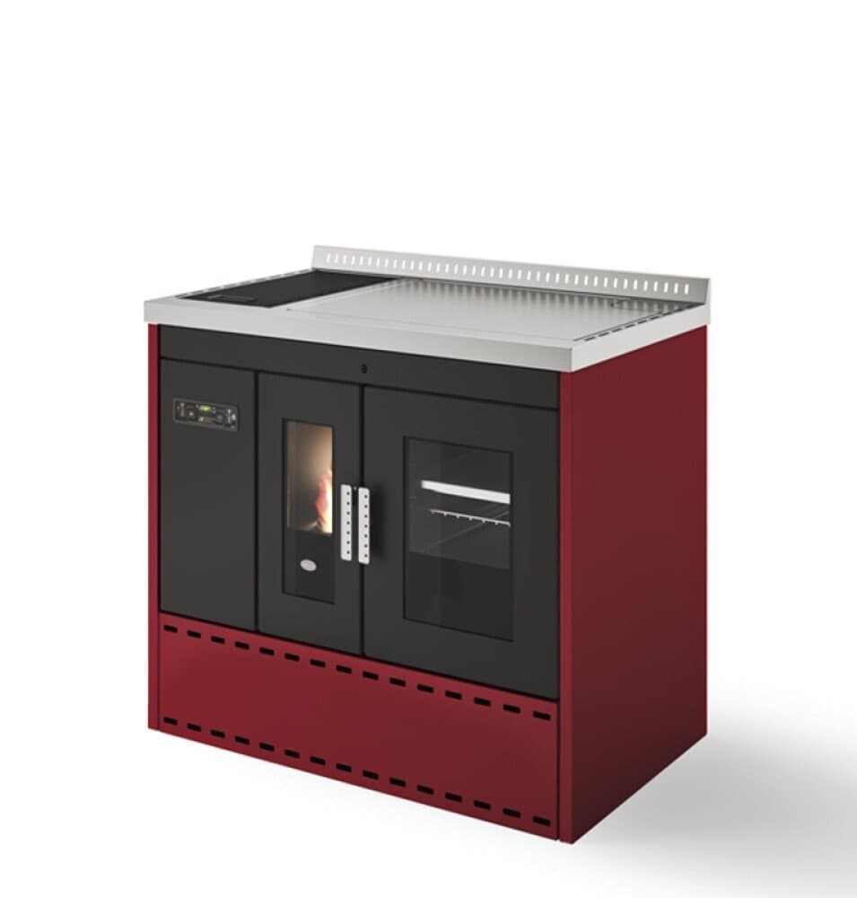 Eva Calòr ISOTTA Thermocuiseur à pellets avec four 18,6 kw - 390 m3 chauffé - rouge