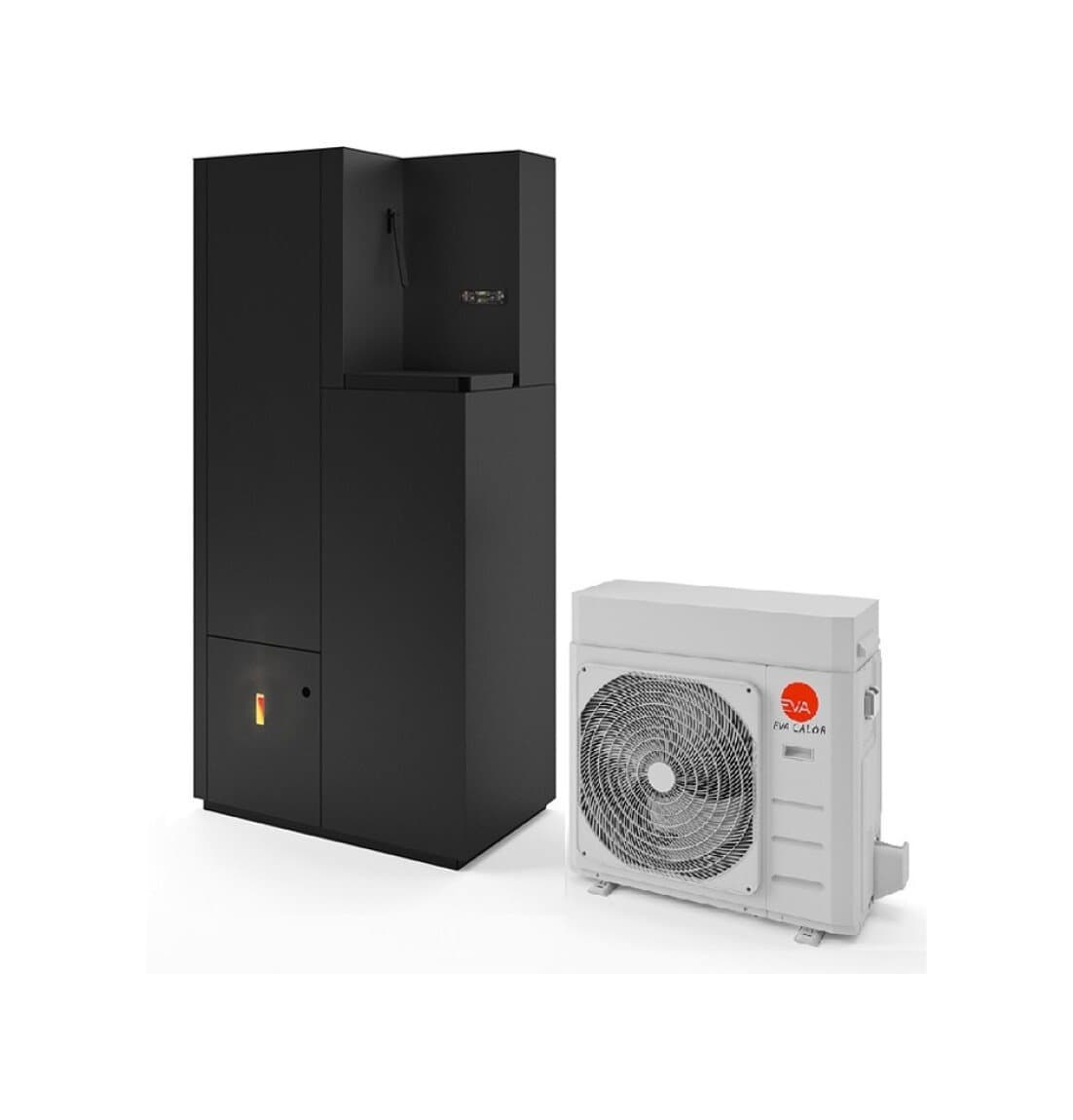 Eva Calòr PRO 20 HYBRID Chaudière à pellets classe 5 - avec pompe à chaleur - 20,1 kw - 460 m3 chauffé - noir gaufré
