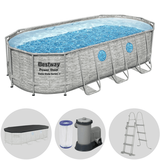 Bestway Steel Pro Max Splashview 56716 – 549x274x122 cm – Piscina ovalada para 7-8 personas
