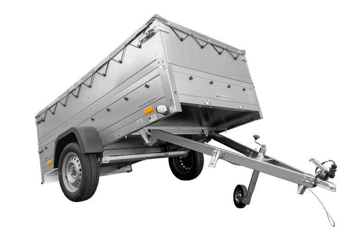 GRAN REMOLQUE 230X125 CON LONA PLANA GRIS, SUPLEMENTOS DE LATERALES Y RUEDA JOCKEY – GARDEN TRAILER 230 KIPP