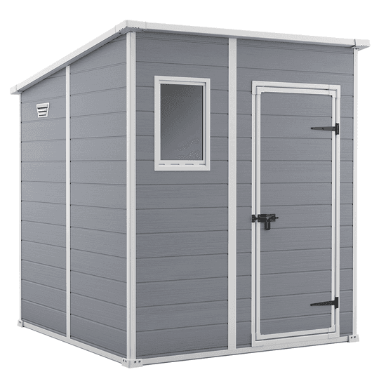 Keter Manor Pent gris – Caseta de jardín – Con ventana frontal – 183.5x185x200 cm