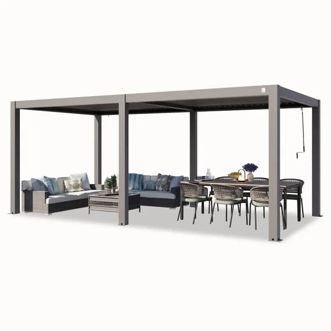 PRIMEYARD Pergola 3 Ă 6 m mit Aluminium-Pfosten und Aluminium-Lamellendach, Gartenpavillon in Grau