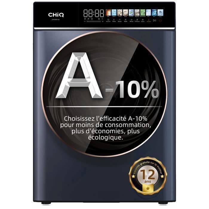 Lave-linge - CHiQ - CW106581AX - 10 kg - Moteur Inverter - 1400 tr/min - Gris