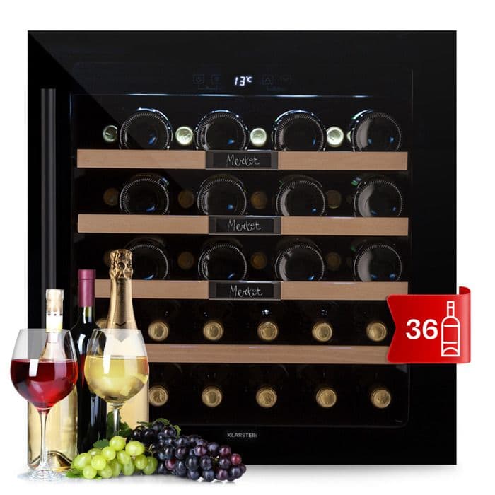 Cave à vin encastrable - Klarstein Vinsider 36 Built-In Uno - 92 L - 36 bouteilles - 5 et 20 °C - LED - Contrôle tactile - Noir