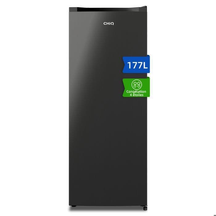 CHiQ Congélateur armoire CSD208D4E 177L, Congélation 4 toiles, 39 dB, Design en acier noir, Pieds réglables, Porte réversible