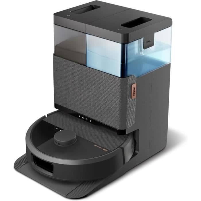 iRobot Roomba Plus 505 Noir - Base Multifonction - Lavage et séchage à l'air Chaud des lingettes - PrecisionVision IA