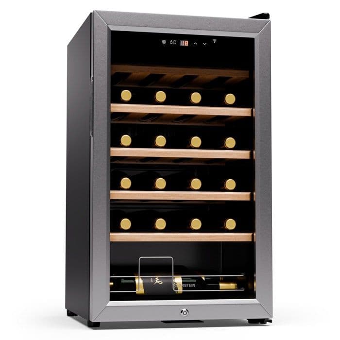 Cave à Vin Klarstein 63L - Porte en Verre - Zone Unique - Vieillissement 24 Bouteilles - Argent