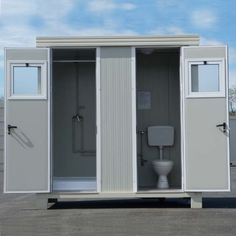 Bloc sanitaire SD1 neuf avec douche, WC et lave-mains – prêt à raccorder