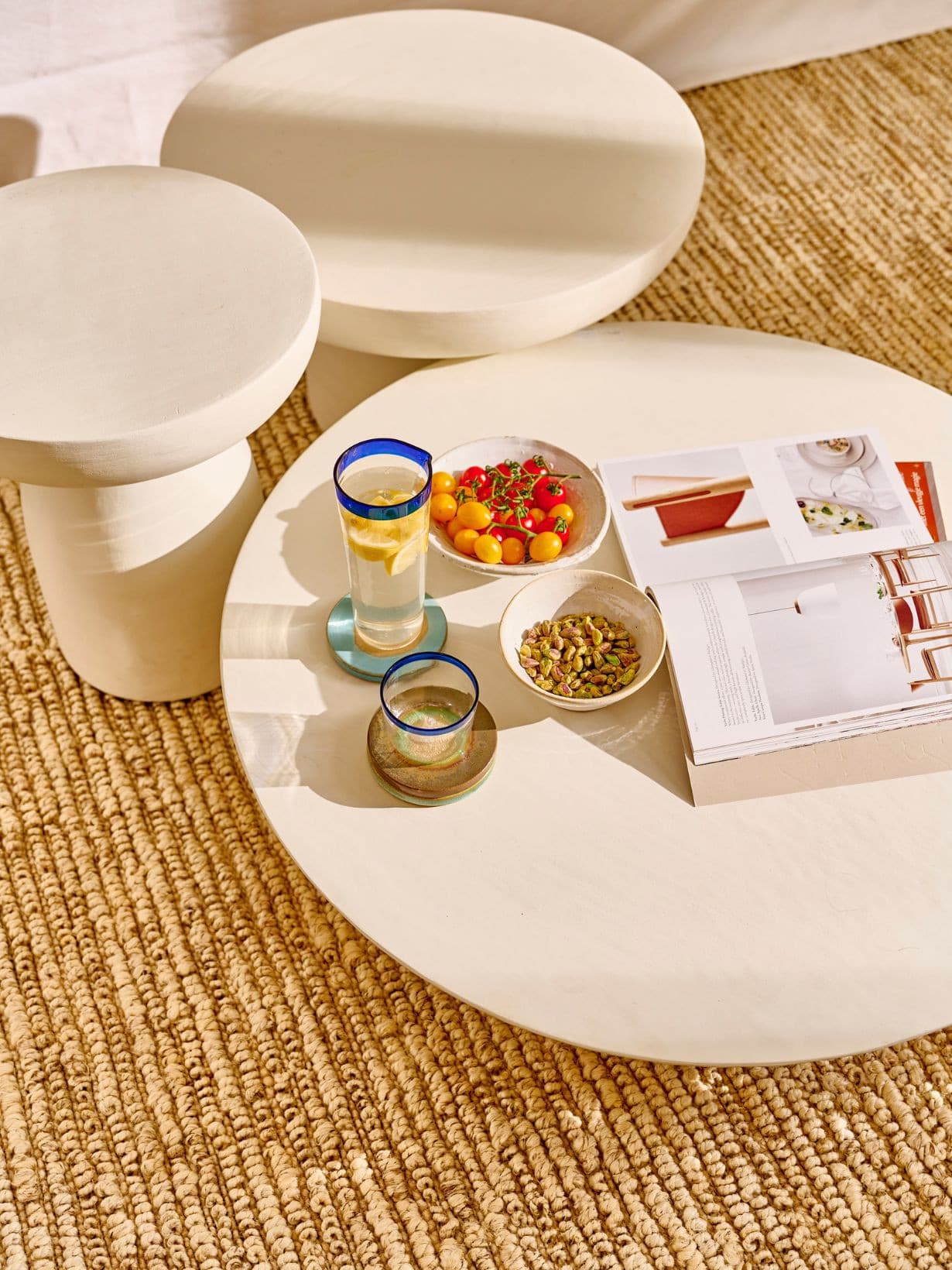 Table basse enduit à la chaux, Pretoria Ø85 x H25 cm Blanc - POMAX