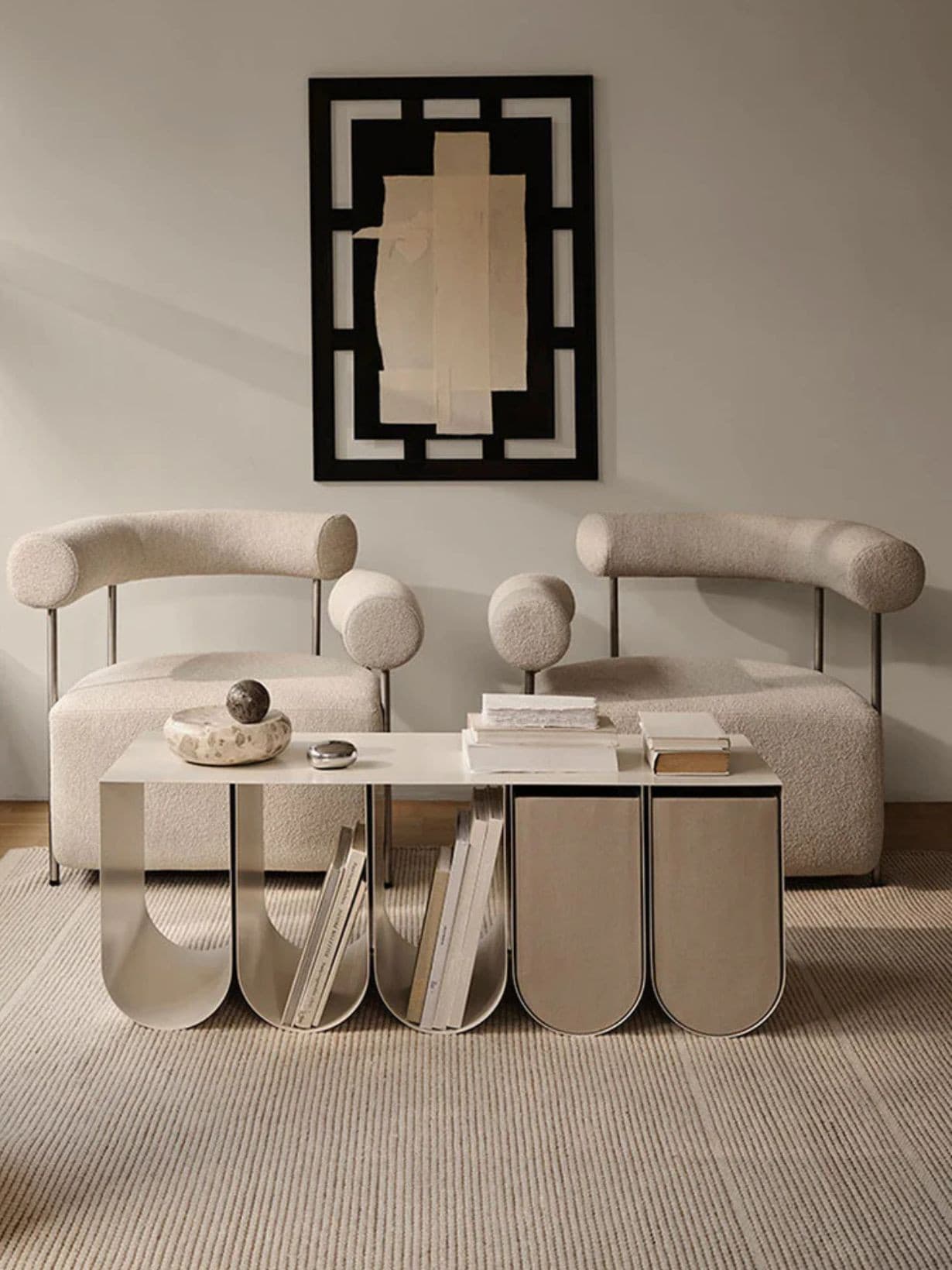 Banc de rangement incurvée en acier, Curved Blanc - KRISTINA DAM