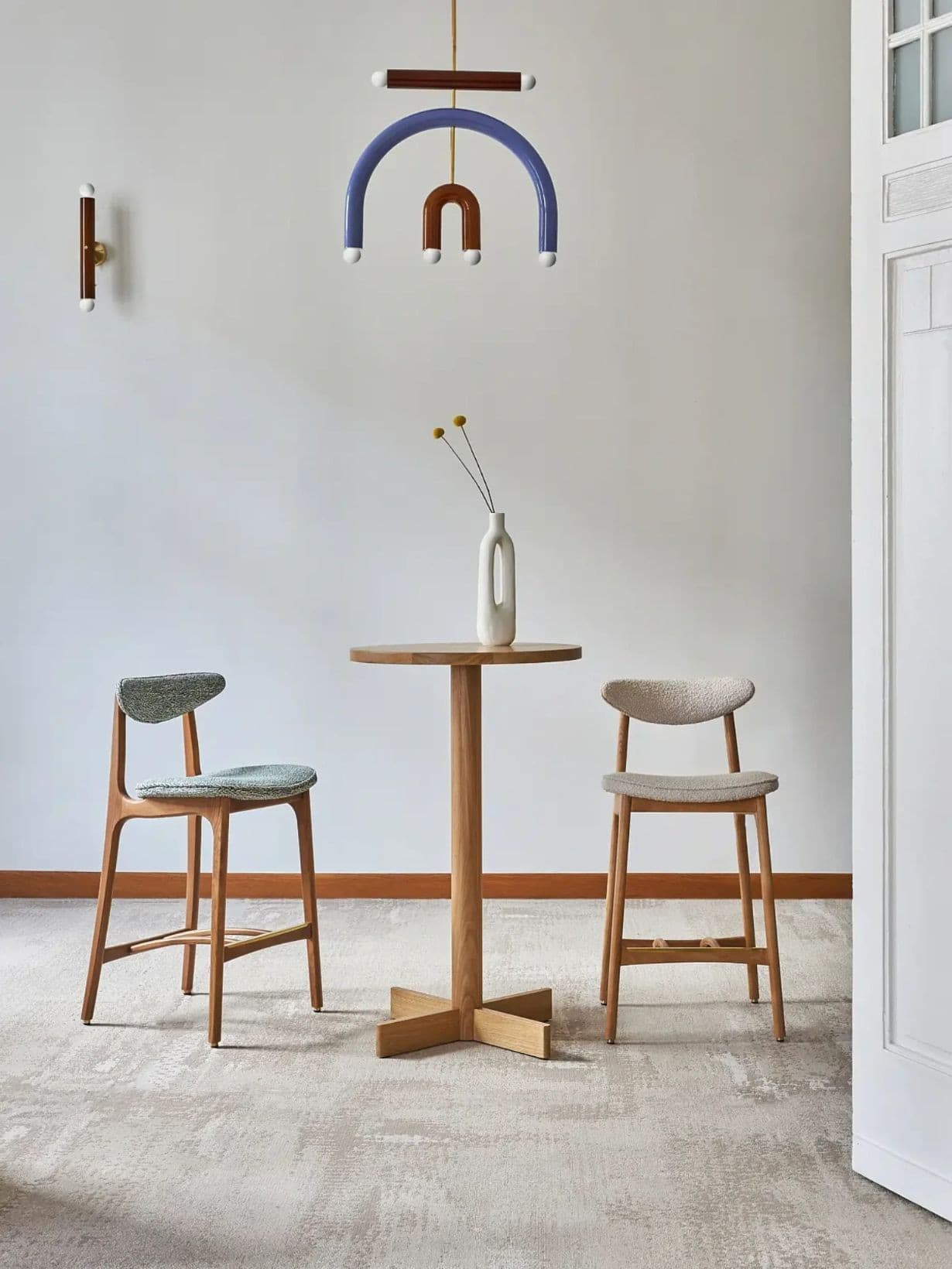 Chaise de bar en frêne massif, Série 200-190 - H65cm - Tissu Bouclette Frêne naturel - 366 Concept