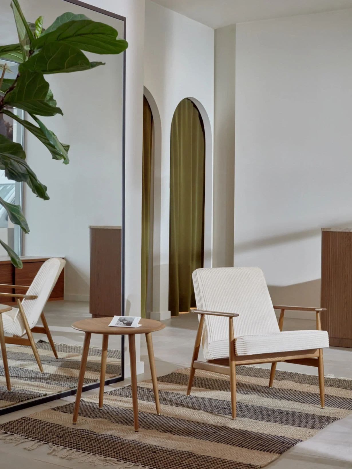 Fauteuil en bois de chêne massif et tissu corde crème, Stefan - 366 Concept