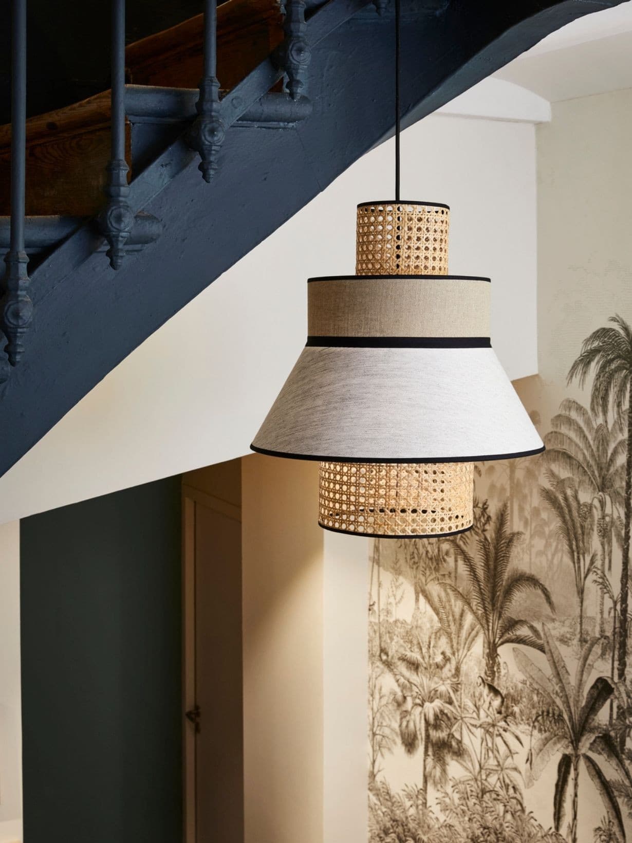 Suspension en lin lavé et cannage nude, Singapour ML et XML ML - Ø42 cm - Market Set