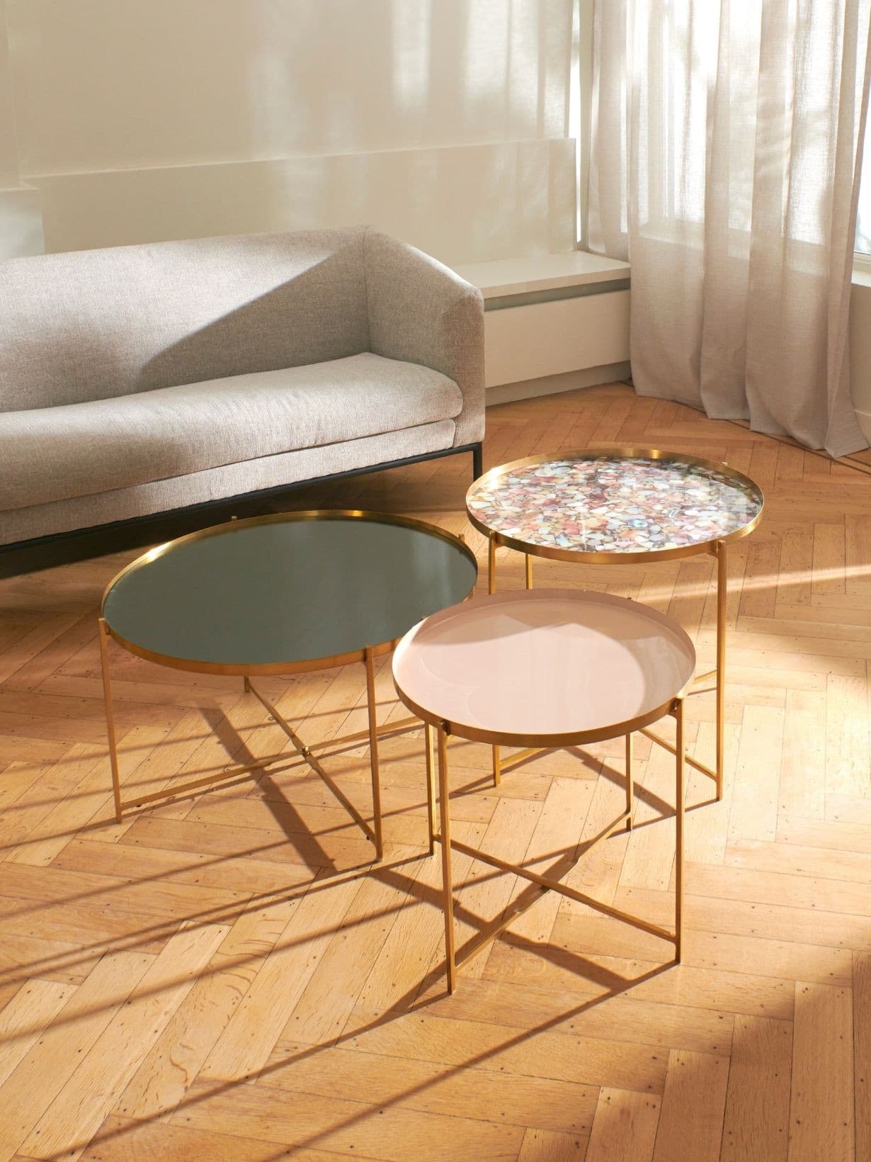 Table basse en métal avec plateau amovible, Flex S Champagne - POMAX