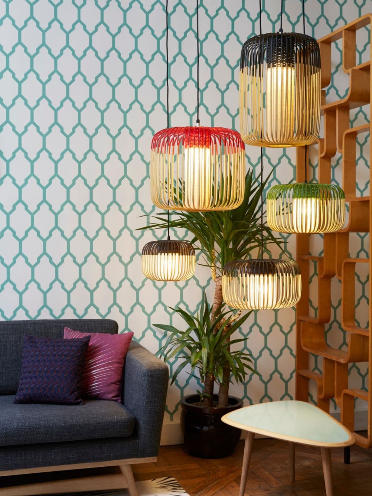 Suspension en bambou naturel 35 cm, Bamboo S Noir - Forestier