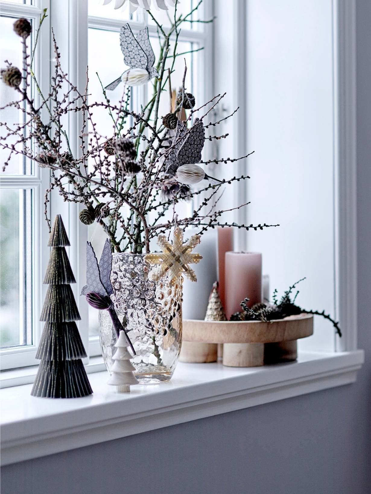 Ornement de Noel en forme d'oiseau en bois et papier, Sagalin Marron - Bloomingville