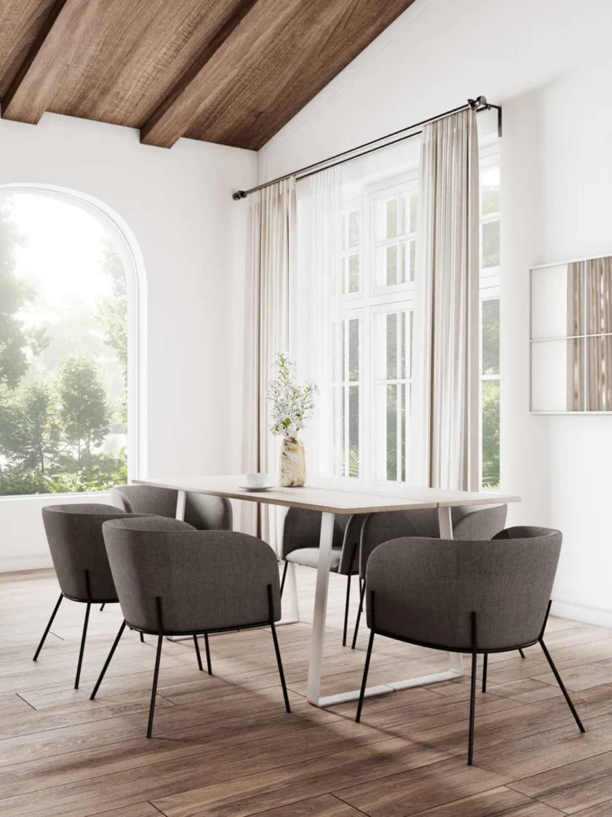 Fauteuil de table métal et tissu gris, Polka - POMAX