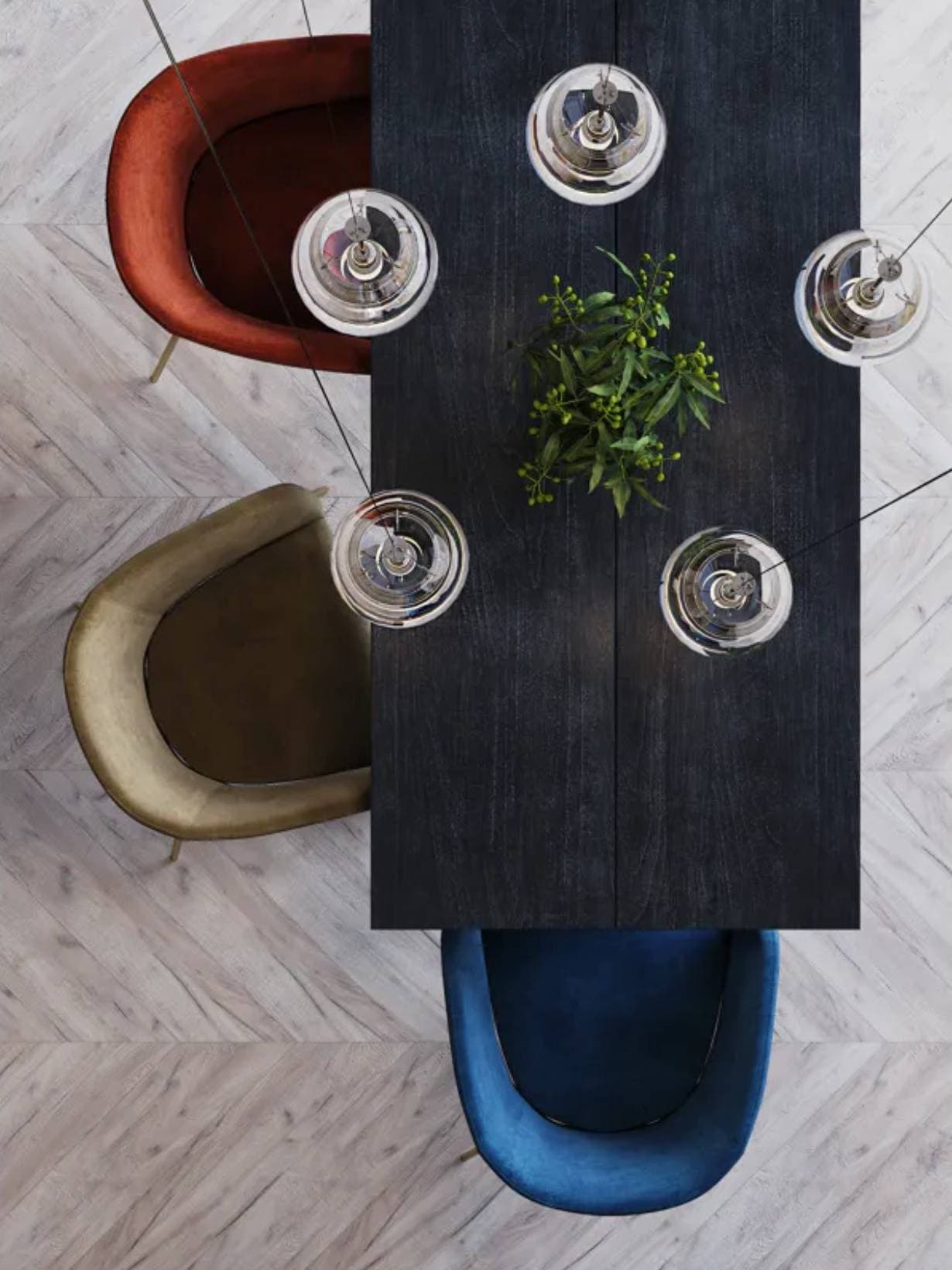 Fauteuil de table en velours et métal, Polka Bleu - POMAX