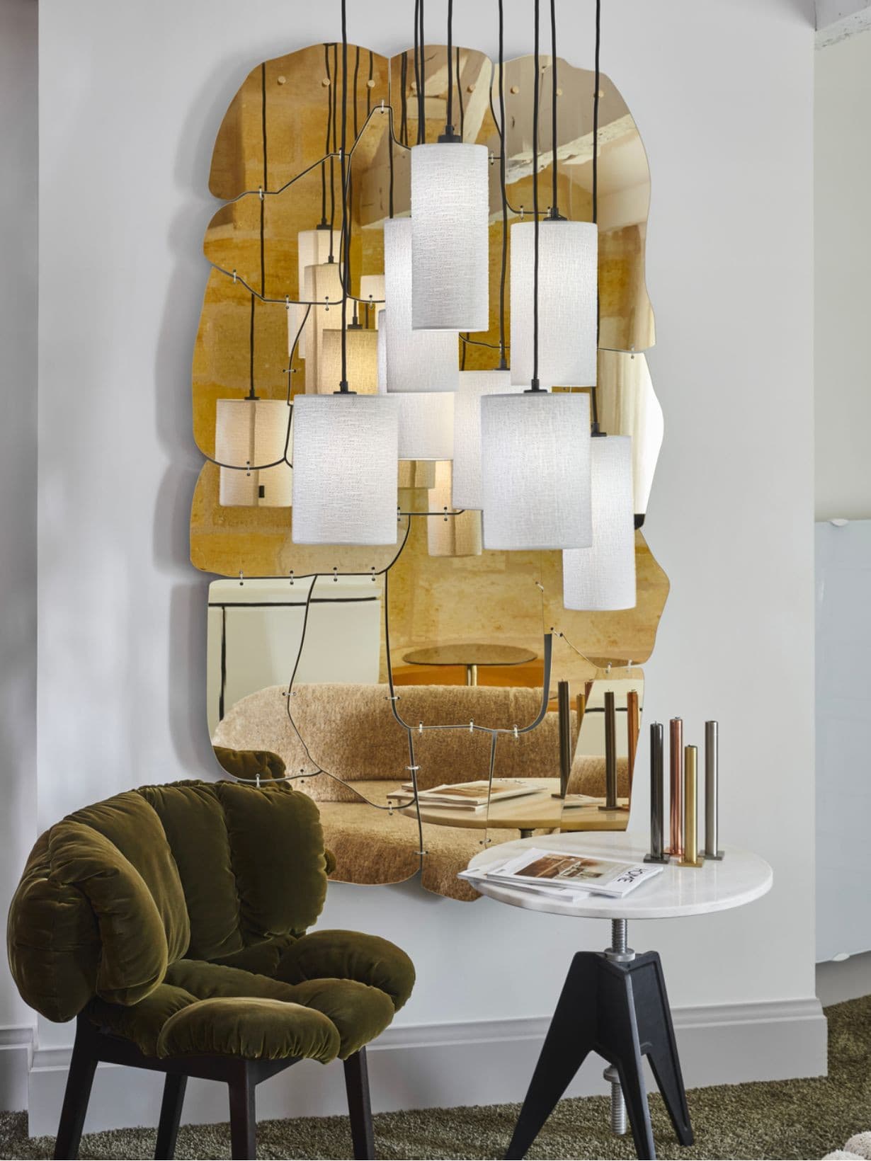 Suspension grappe 8 lumiĂšres en tissu bouclette, Cosiness 8L - Market Set