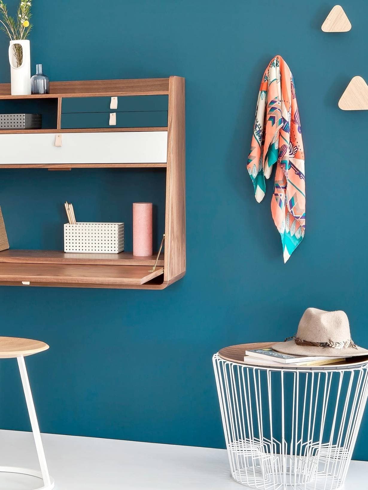 Secrétaire mural finition noyer, Gaston 80 cm Gris ardoise et gris clair - HartÎ