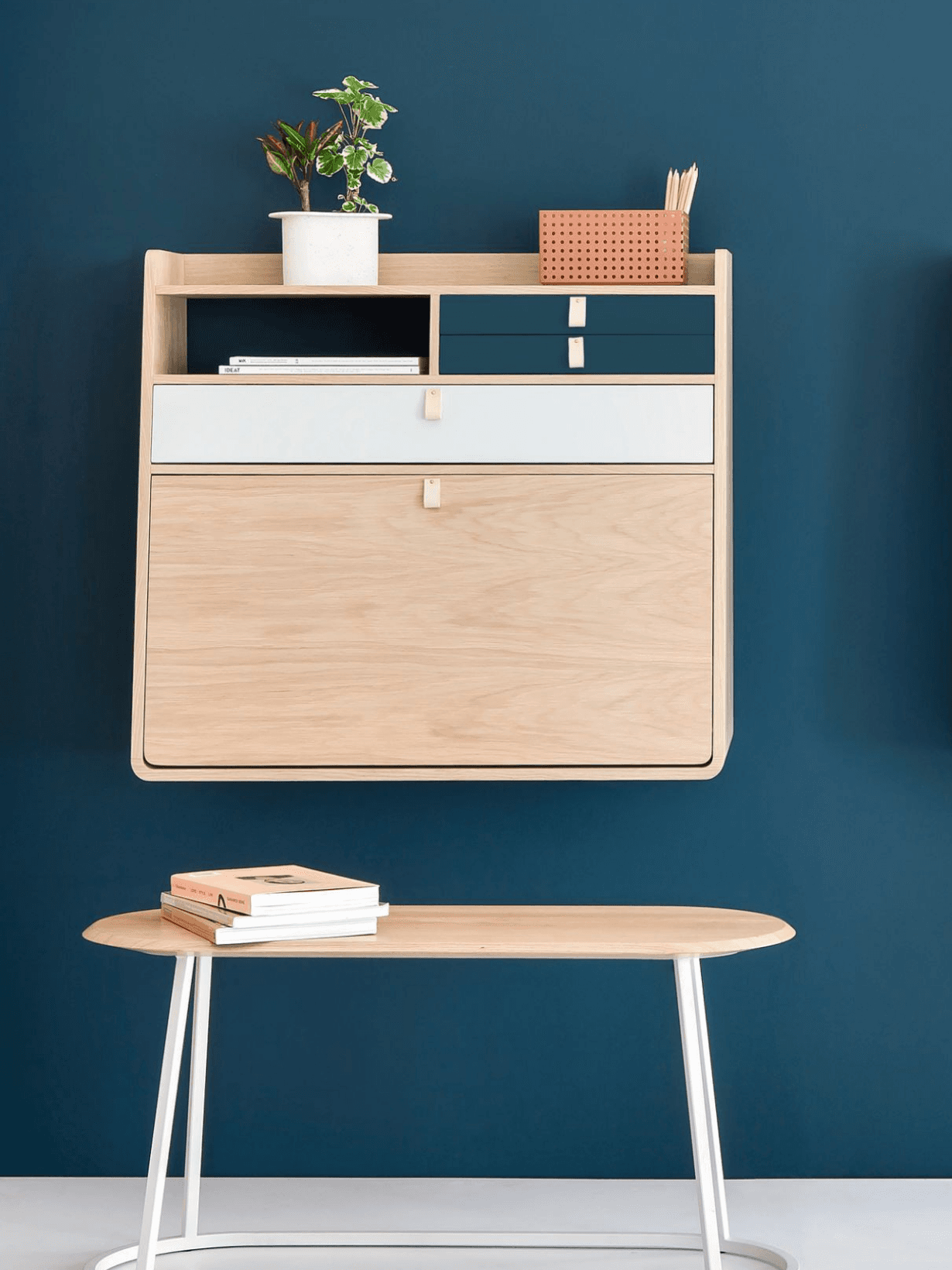 Secrétaire mural, Gaston 80 cm Gris ardoise et gris clair - Hartô