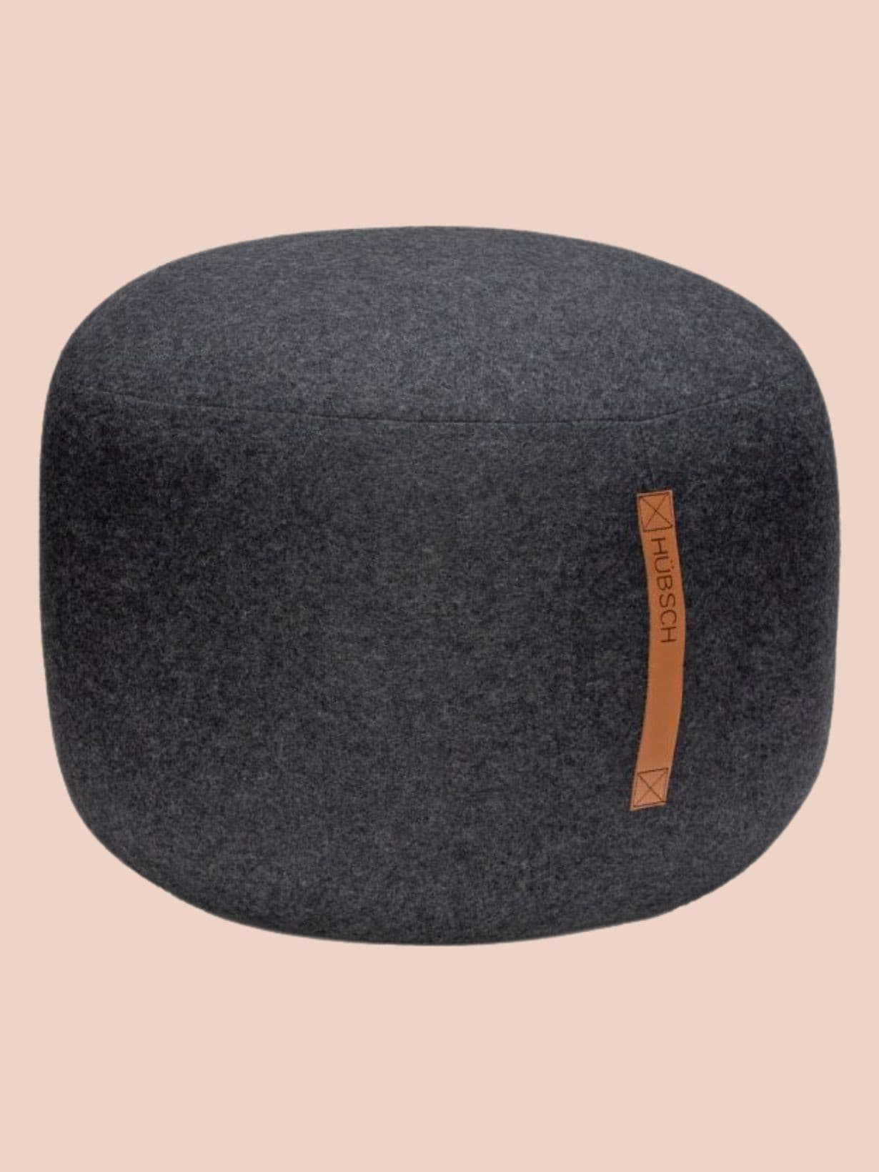 Pouf en laine avec une lanière en cuir Ø50cm, Mochi Gris foncé - Hübsch