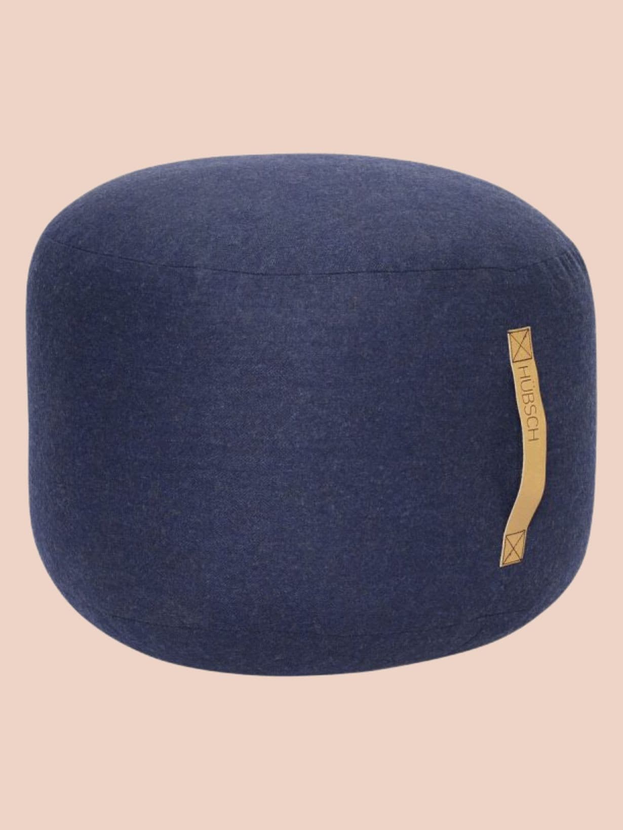 Pouf en laine avec une lanière en cuir Ø50cm, Mochi Bleu foncé - Hübsch