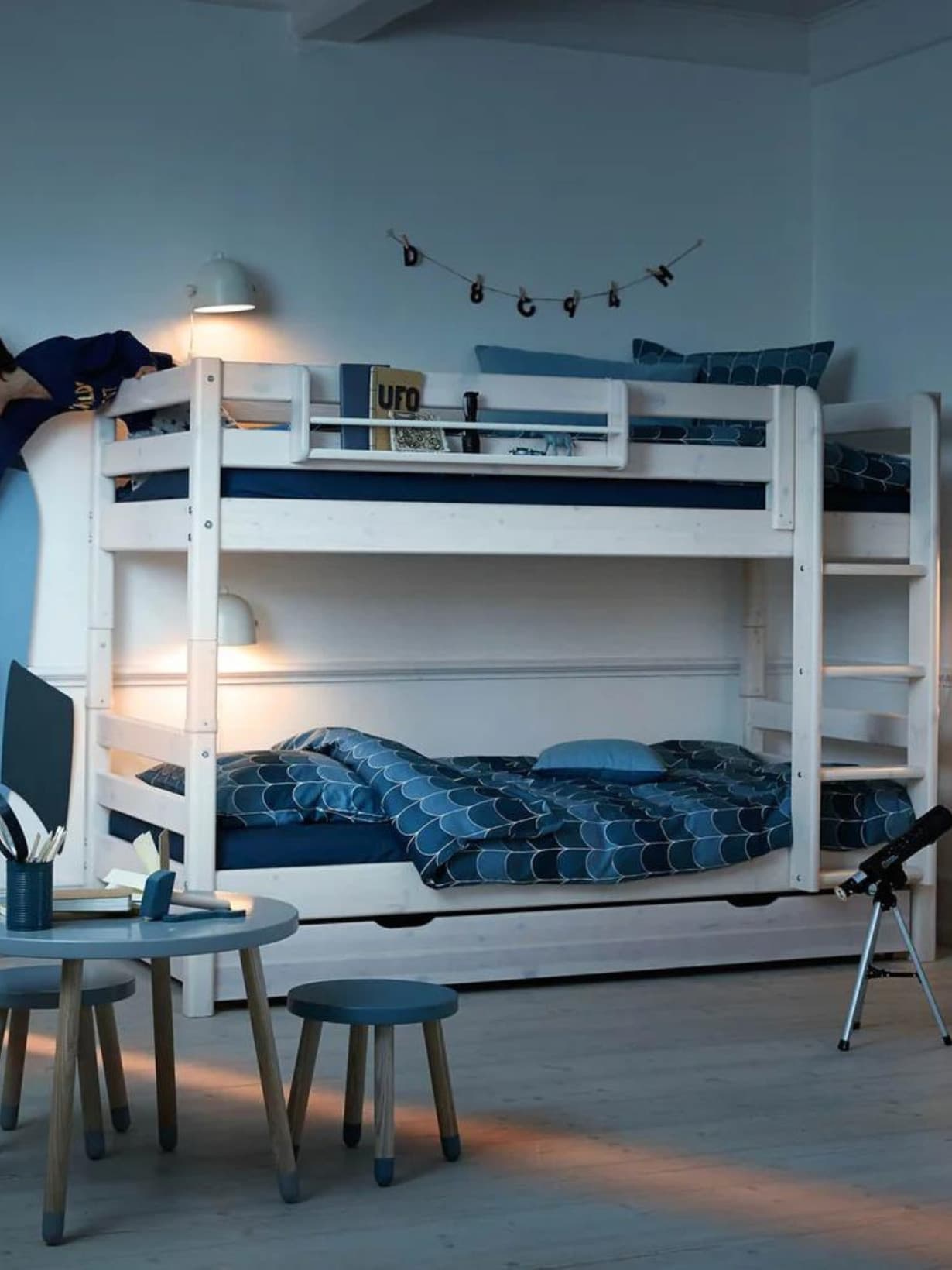 Lits superposés avec échelle droite, classic Blanc - FLEXA