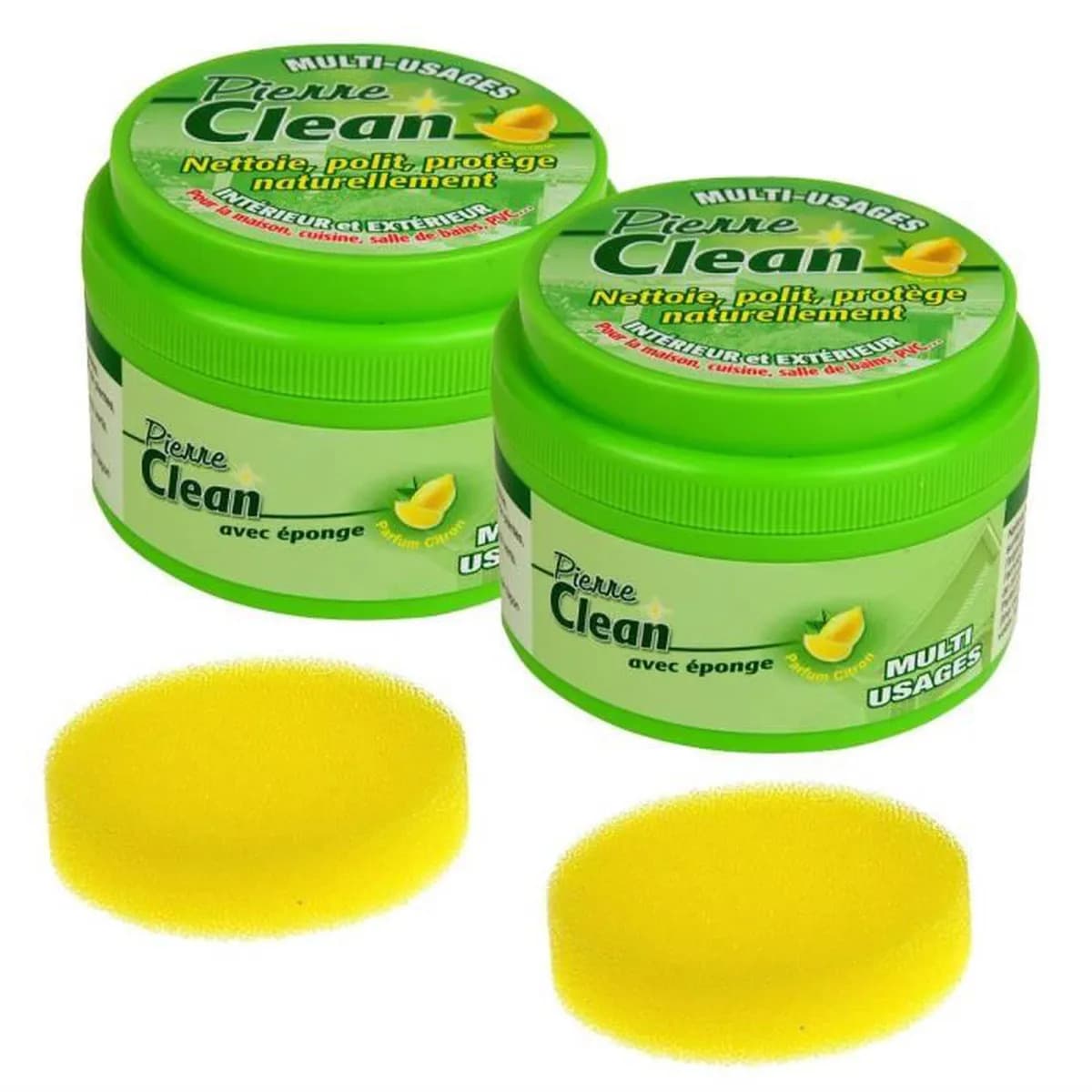 Pierre Clean Format Economique 1,2kg (2x600g) et 2 éponges - Nettoyant multi-usages à base d'argile naturelle
