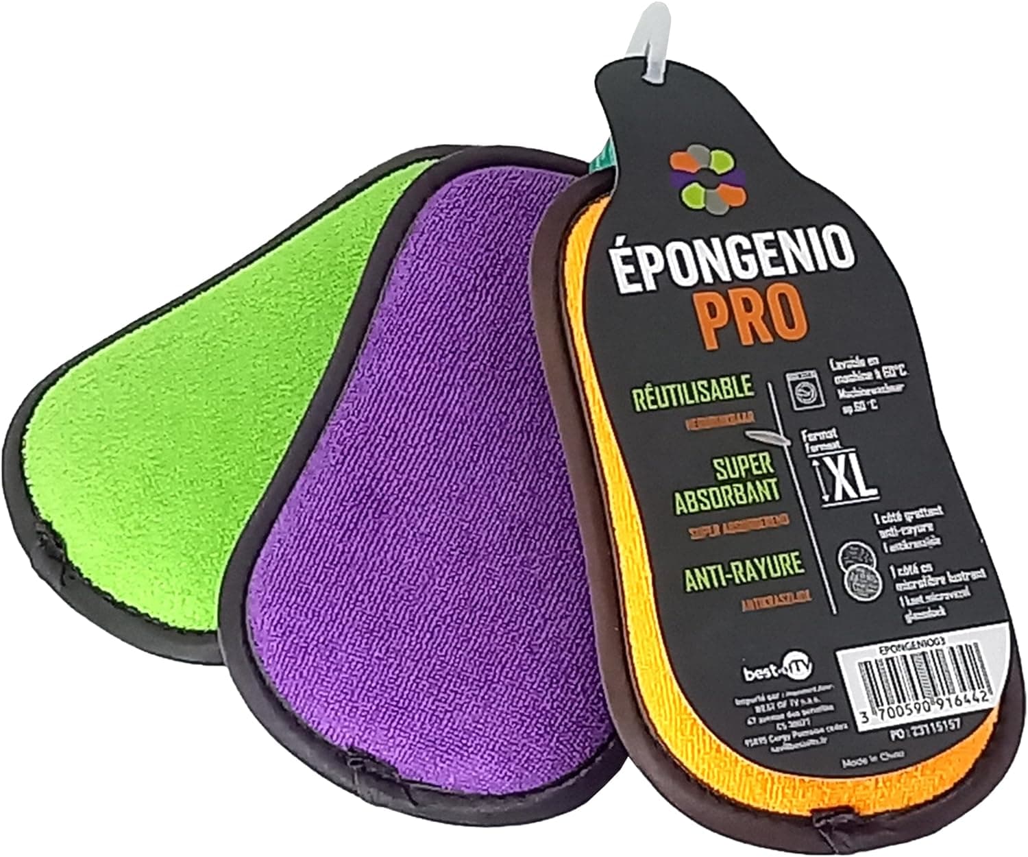 EPONGENIO PRO XL - Lot de 3 éponges lavables et réutilisables