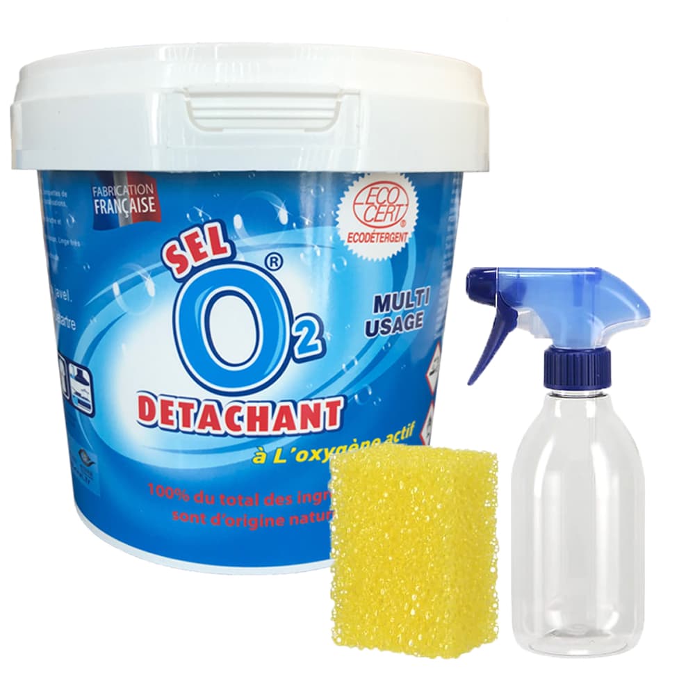 Sel Détachant 1kg + Flacon Pulvérisateur + Eponge - Fabrication Française