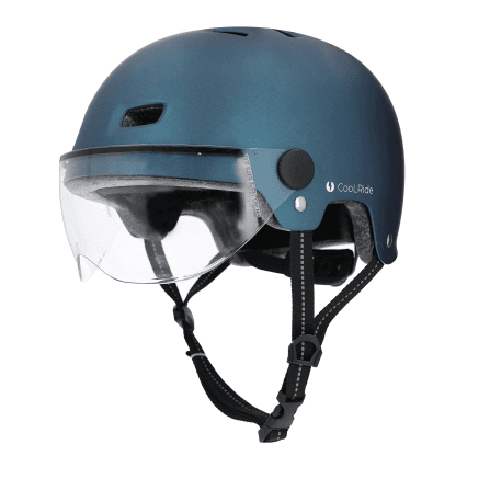 Casque vélo à visière bleu métallisé