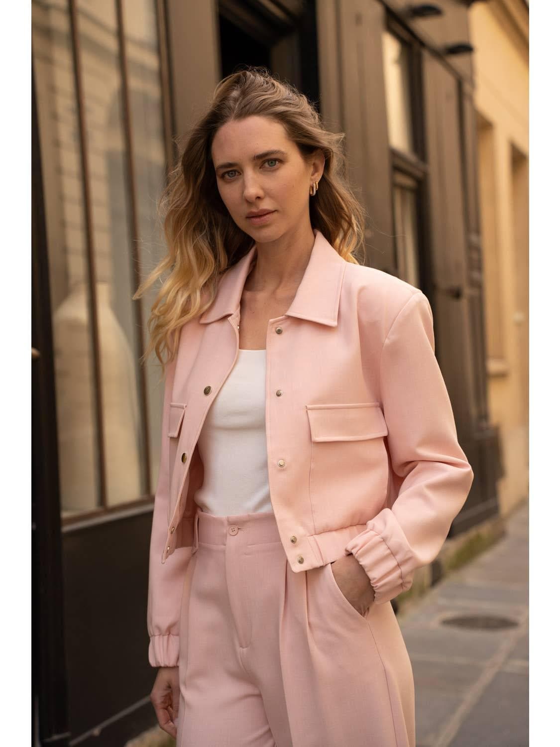 Veste bombers courte Ă col chemise