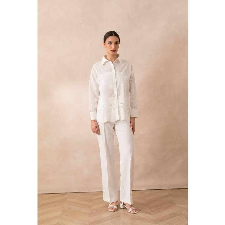 Chemise en coton brodé blanc