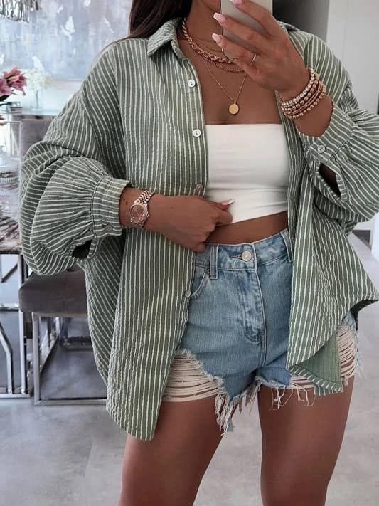 Chemise gaze de coton imprimée rayure