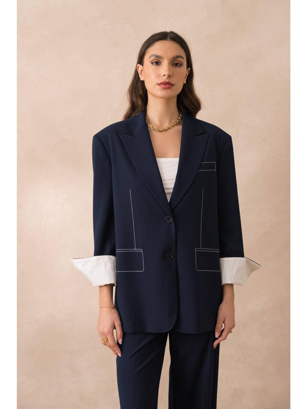 Veste oversize surpiqûres sur poches factices