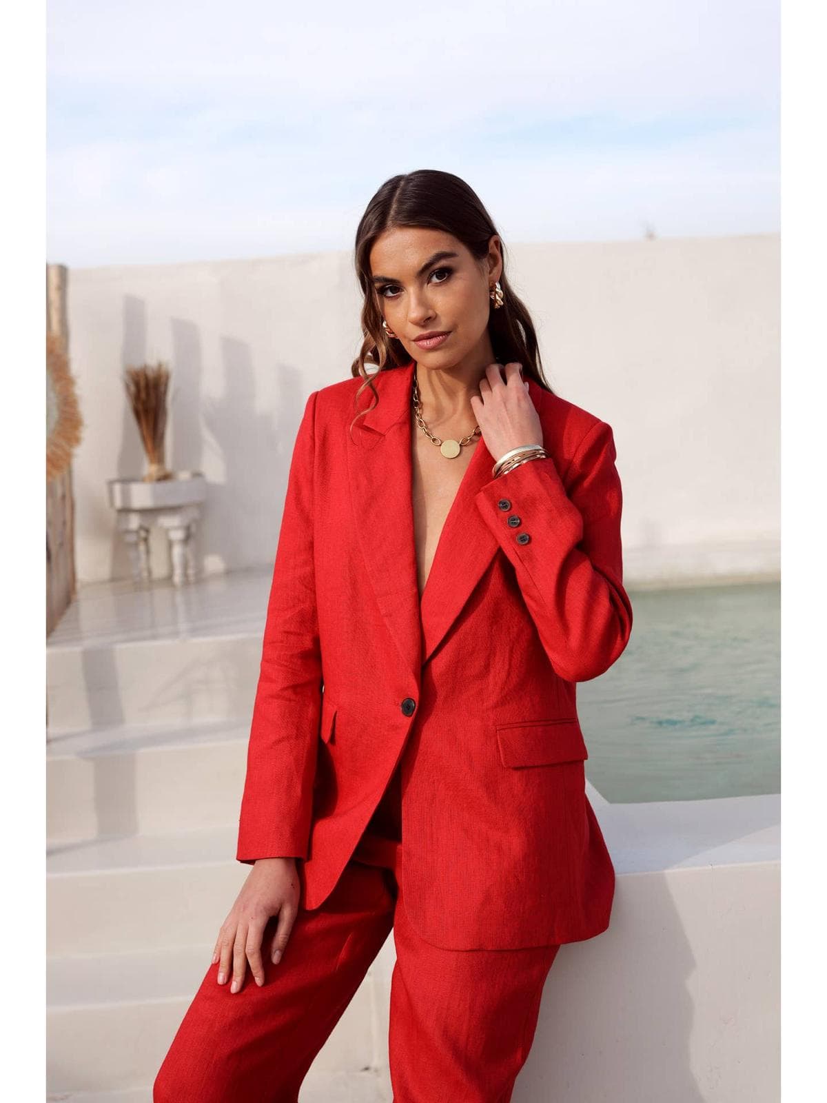 Veste blazer coupe droite en lin qualité supérieure