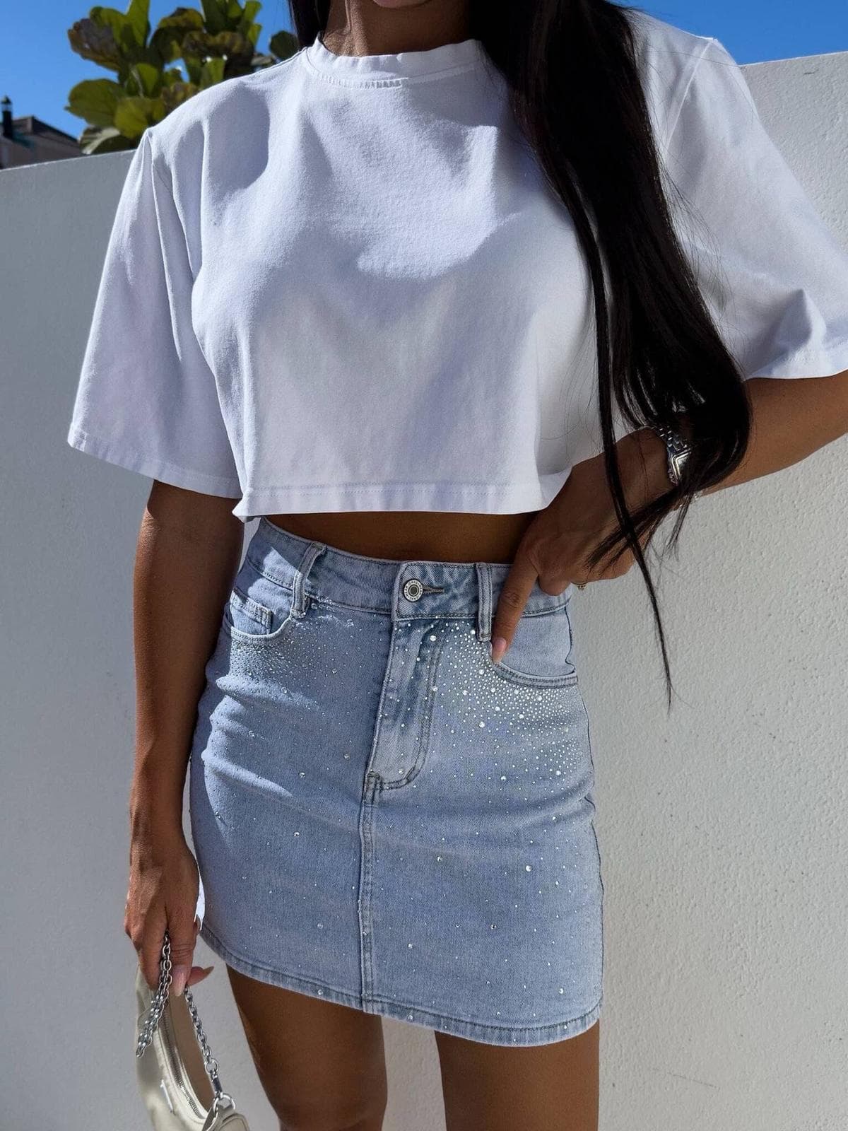 Jupe en jean avec Strasse