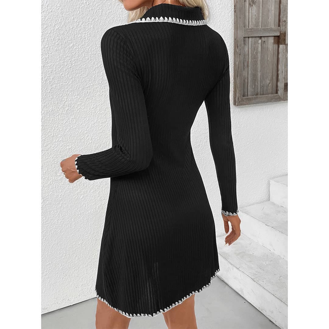 Robe moulante en maille Ă blocs de couleur A-ligne Ă manches longues