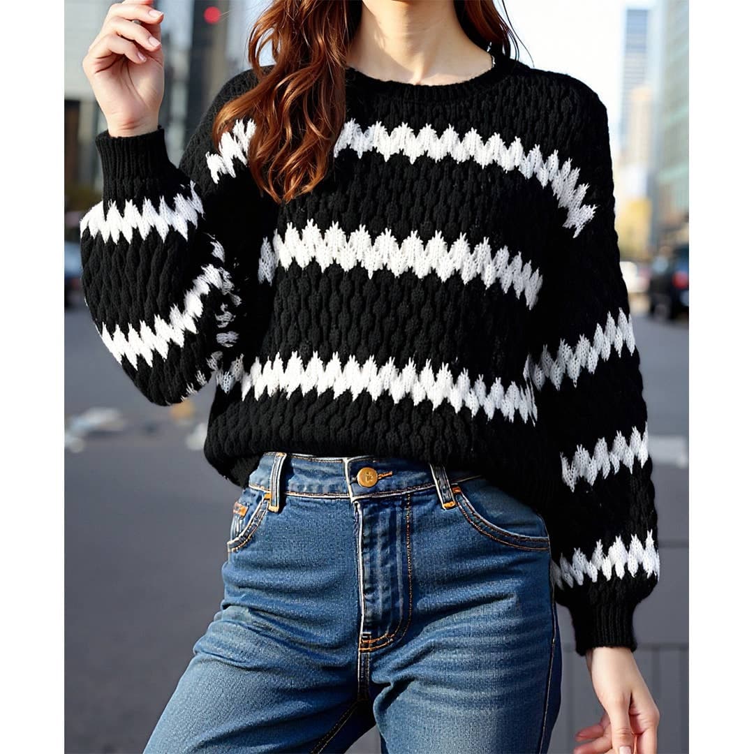 Pull en Tricot Rayé Tendance Ample