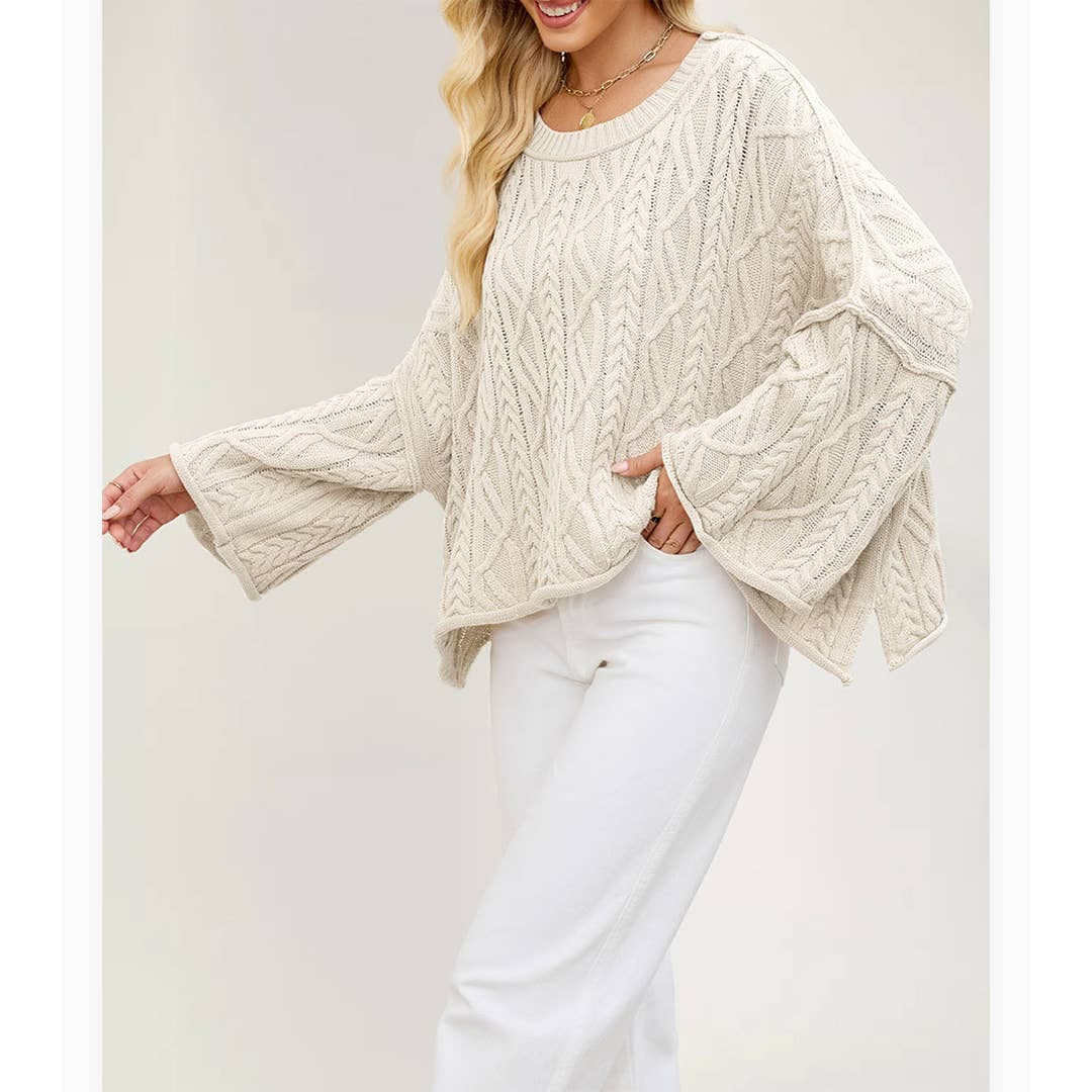 Pull court torsadé à col rond uni