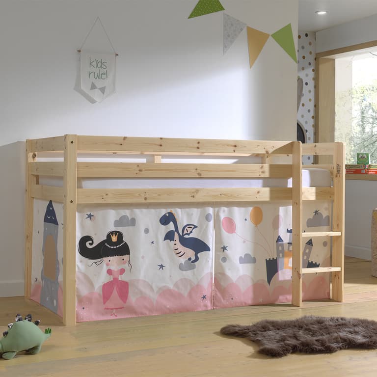 Lit Mi-Hauteur 90x200 sommier inclus housse Fairy Vipack Pino Bois