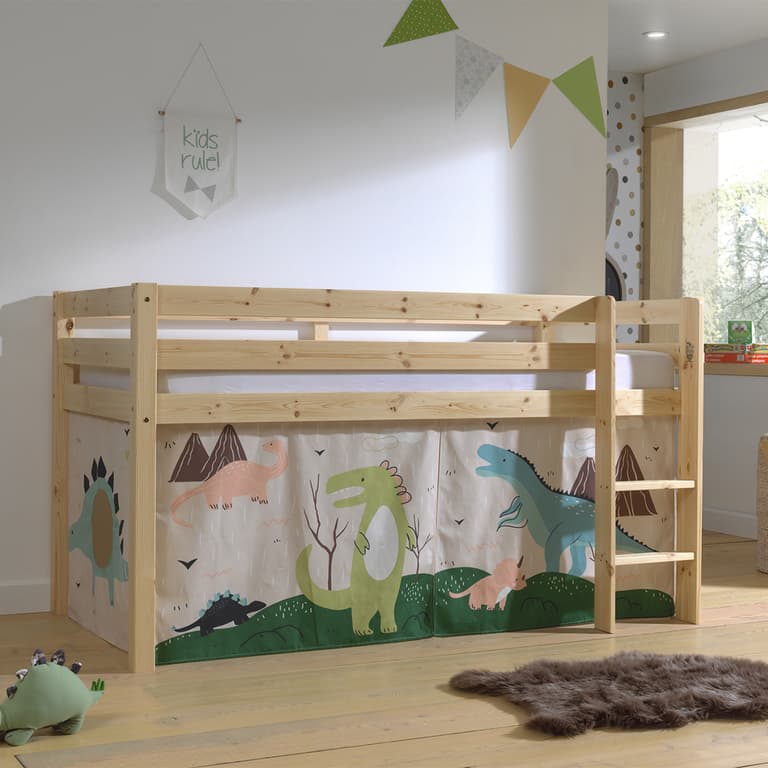 Lit Mi-Hauteur 90x200 sommier inclus housse Dino Vipack Pino Bois