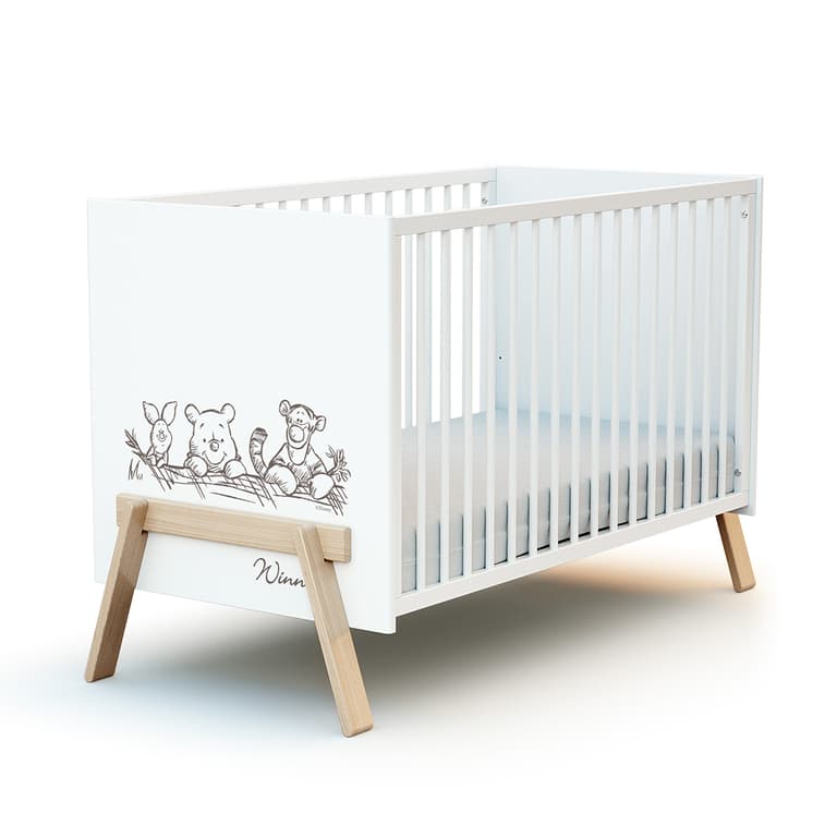 Lit bĂ©bĂ© 60x120 AT4 Winnie Disney Blanc et hĂȘtre
