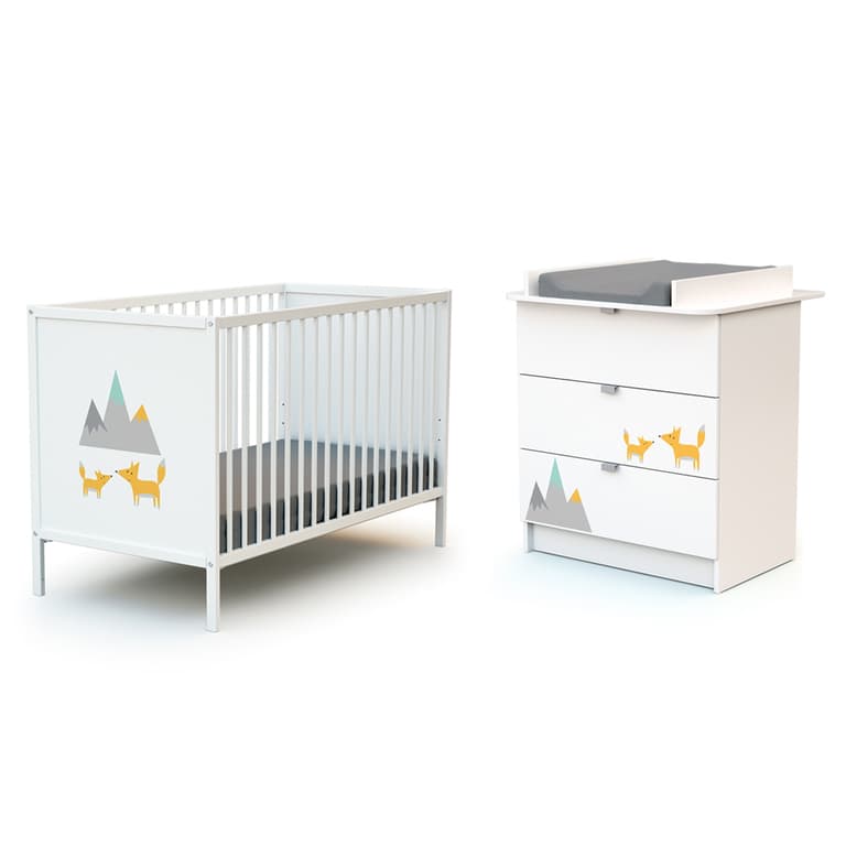 Lit bébé 60x120 et commode 3 tiroirs avec plan à langer AT4 Webaby Renard
