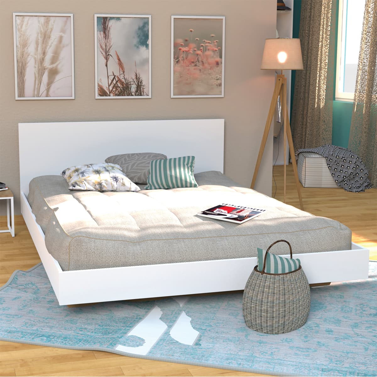 Lit 140x190 sommier inclus Cora Blanc