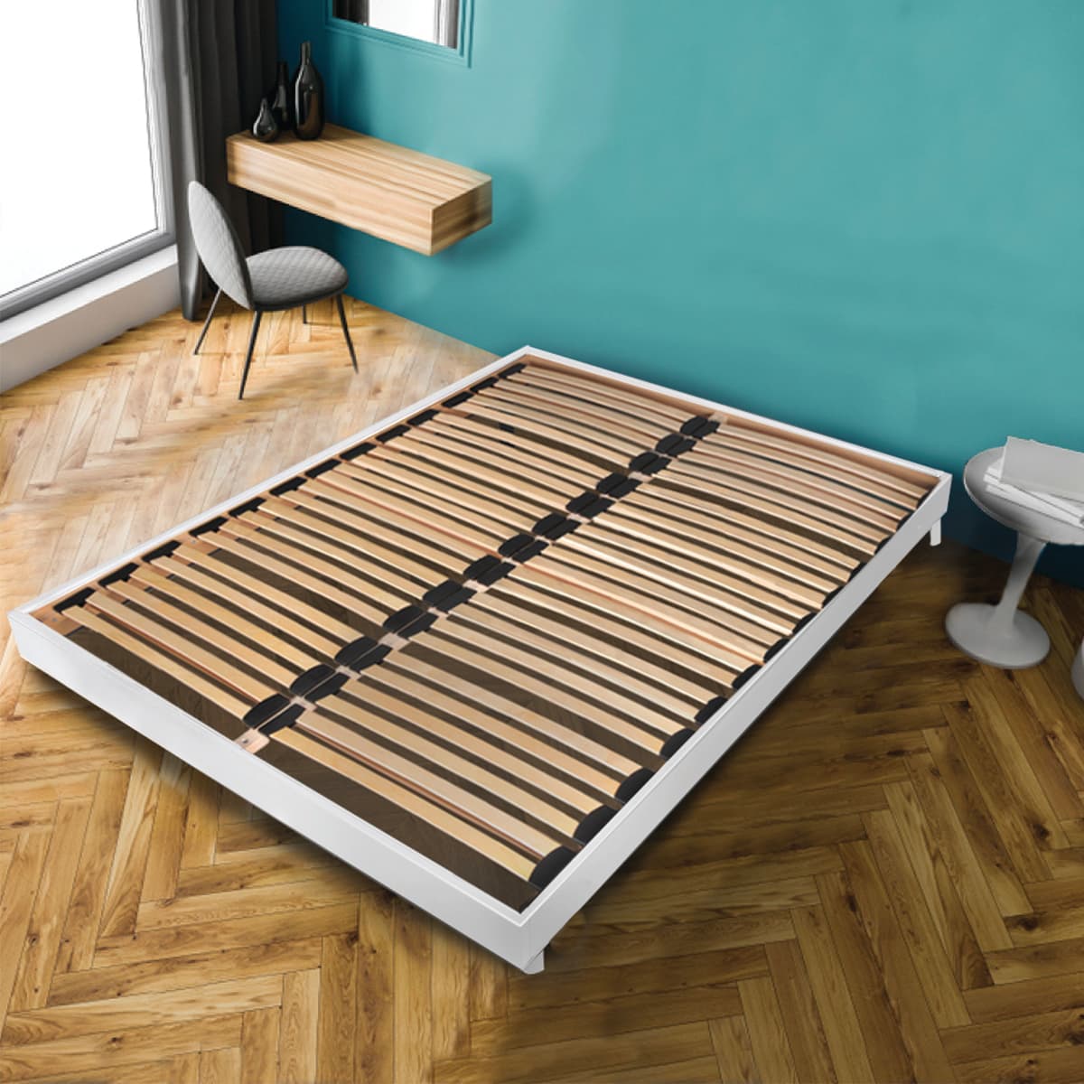 Sommier sur pied 140x190 26 lattes Izar Blanc