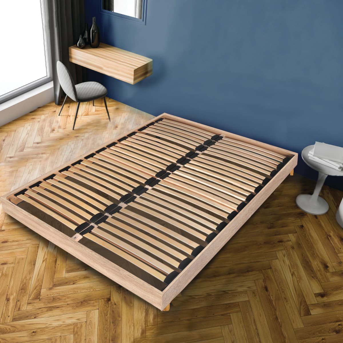 Sommier sur pied 140x190 26 lattes Izar Bois blanchi