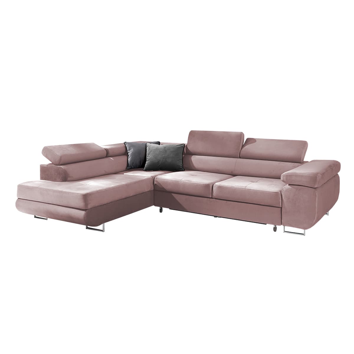 Canapé d'angle convertible gauche 4 places Wilson velours Rose