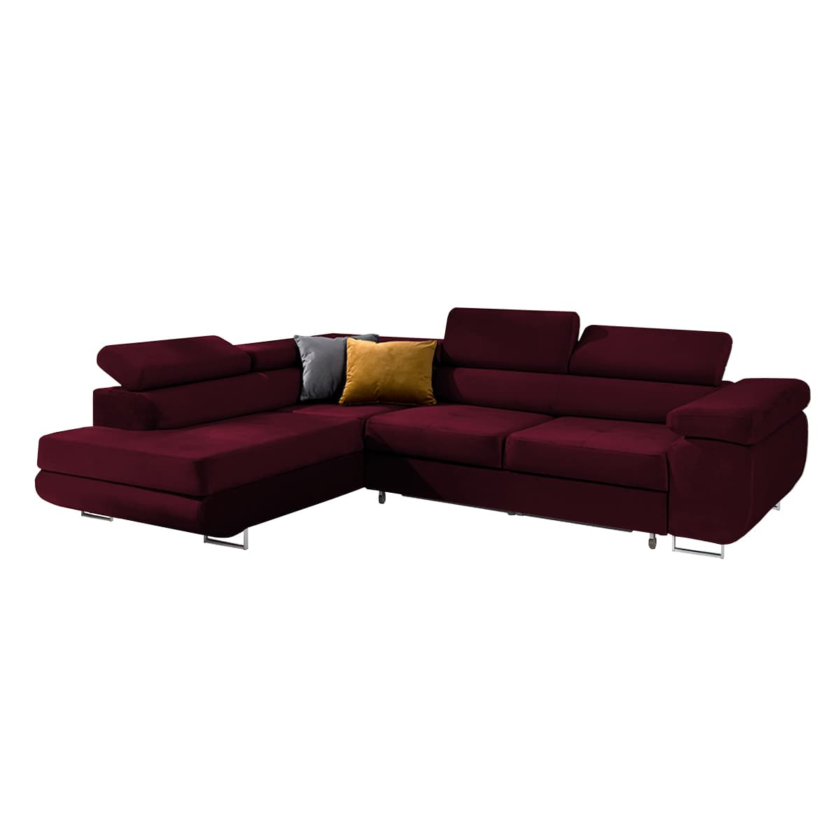 Canapé d'angle convertible gauche 4 places Wilson velours Bordeaux